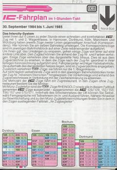 IC Fahrplan 1984 / 1985