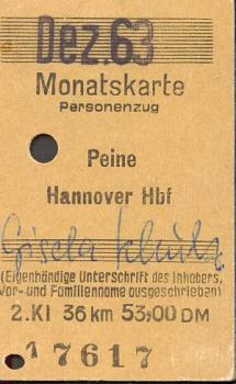 Monatskarte Peine Hannover