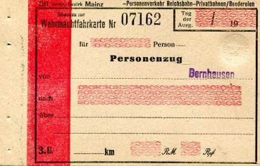 Wehrmachtfahrkarte Bernhausen ungelaufen