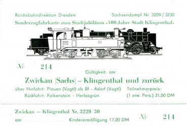 Sonderzugfahrkarte Zwickau – Klingenthal
