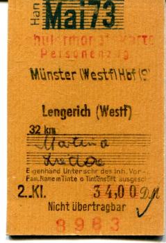 Schülermonatskarte Münster – Lengerich 1973