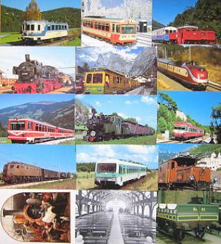 15 verschiedene Karten mit Eisenbahnmotiven