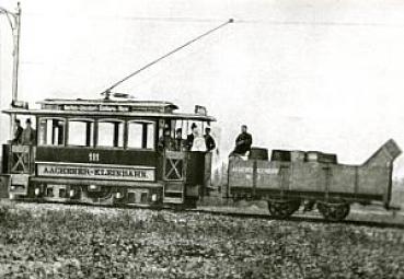 Foto AK Aachener Kleinbahn Tw 111 mit Lore 3