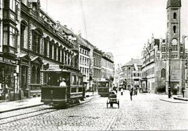 Foto AK Straßenbahn Guben Tw 1 und Tw 2 am Marktplatz