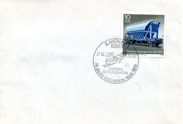 Sonderstempel 75 Jahre Ilmenau – Schleusingen und Briefmarke Güterwagen