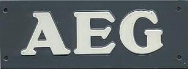 Blechschild AEG grau / weiß ca 14,5 x 5 cm