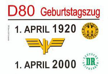 Zuglaufschild 80 Jahre DR
