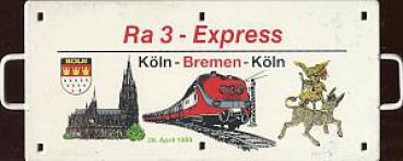 Miniatur Zuglaufschild Ra 3 Express Köln - Bremen mit VT 601