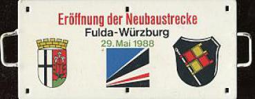 Miniatur Zuglaufschild Eröffnung der Neubaustrecke Fulda - Würzburg 29. Mai 1988