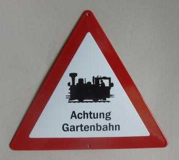 Verkehrsschild Achtung Gartenbahn (Emailleschild)