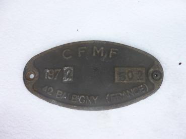 Fabrikschild CFMF Balbigny France 1972 Fnr. 502