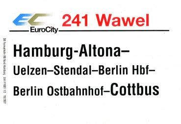 Zuglaufschild EC 241 Wawel Hamburg-Altona – Cottbus