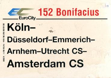 Zuglaufschild EC 152 Bonifacius Köln – Amsterdam