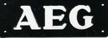 Blechschild AEG schwarz / weiß ca 14,5 x 5 cm