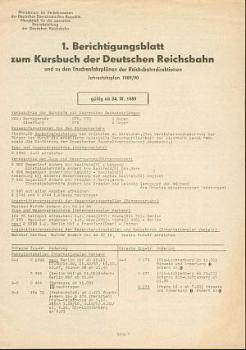 Berichtigungsblatt Kursbuch DR 1989