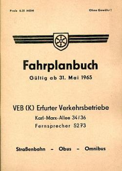 Fahrplan Erfurter Verkehrsbetriebe 1965 Reprint !