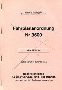 Buchfahrplan Fahrplanordnung 9600 Bedarfsfahrpläne Bremen, Emden