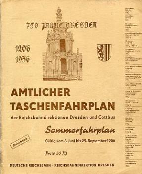 Taschenfahrplan RBD Dresden und Cottbus 1956