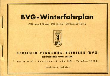 BVG Fahrplan 1961 / 1962
