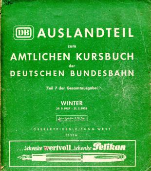 Auslandteil zum Kursbuch DB 1957 / 1958