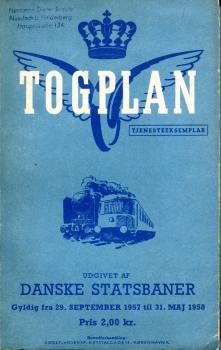 Togplan Kursbuch Dänemark DSB 1957 / 1958