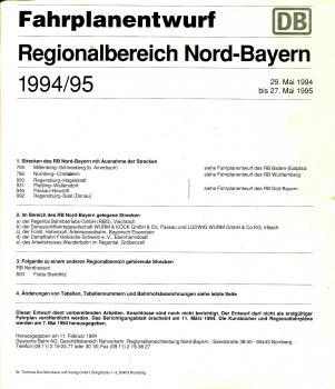 Fahrplanentwurf Nordbayern 1994 / 1995