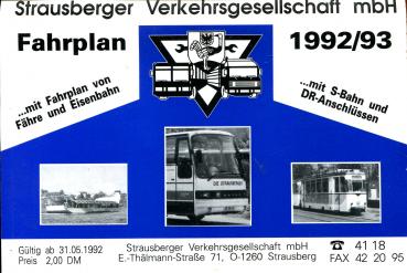 Fahrplan Strausberger Verkehrsgesellschaft 1992 / 1993