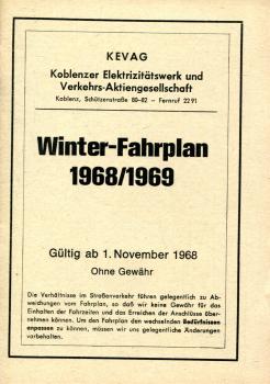 KEVAG Fahrplan Koblenz 1968 / 1969