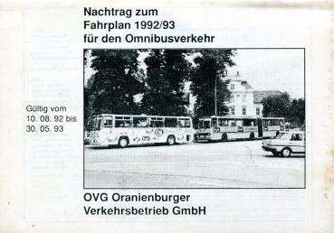 Nachtrag zum Fahrplan OVG Oranienburger Verkehrsbetrieb 1992 / 1993