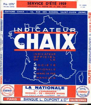 Kursbuch Frankreich SNCF Service D ete 1959 Applicable a  Partir du 31 Mai 1959