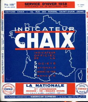 Kursbuch Frankreich SNCF Service D Hiver 1958 Applicable au 28 Septembre 1958