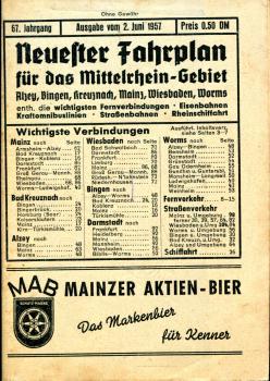 Fahrplan für das Mittelrhein Gebiet 1957