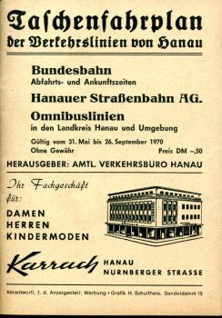 Taschenfahrplan der Verkehrslinien von Hanau 1970