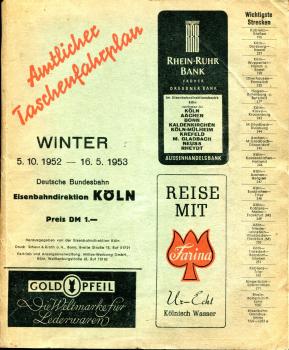Taschenfahrplan Eisenbahndirektion Köln 1952 / 1953