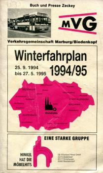 Fahrplan Verkehrsgemeinschaft Marburg Biedenkopf 1994 / 1995