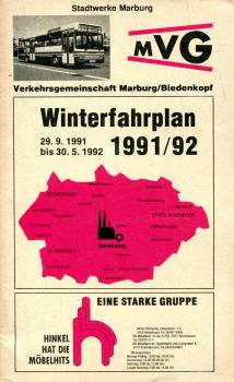 Fahrplan Verkehrsgemeinschaft Marburg Biedenkopf 1991 / 1992