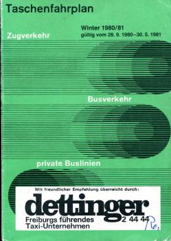 Taschenfahrplan Badische Zeitung Freiburg Schwarzwald 1980 / 1981