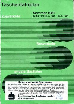 Taschenfahrplan Badische Zeitung Freiburg Schwarzwald 1981