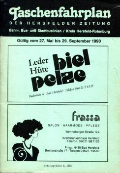 Taschenfahrplan Hersfelder Zeitung Kreis Hersfeld-Rotenburg 1990