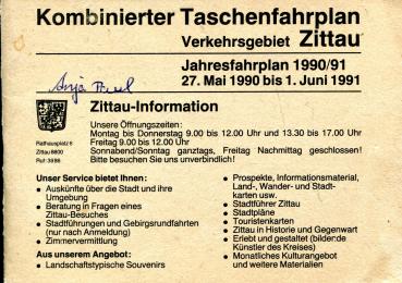 Kombinierter Taschenfahrplan Verkehrsgebiet Zittau 1990 / 1991