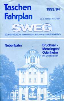 SWEG Taschenfahrplan Nebenbahn Bruchsal Menzingen Odenheim 1993 / 1994