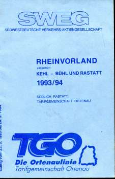SWEG Taschenfahrplan Rheinvorland Kehl – Bühl – Rastatt 1993 / 1994