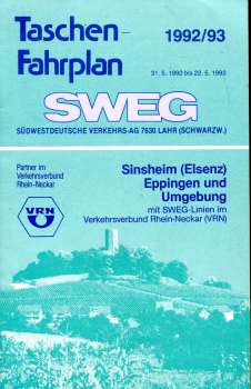 SWEG Taschenfahrplan Sinsheim Eppingen und Umgebung 1992 / 1993