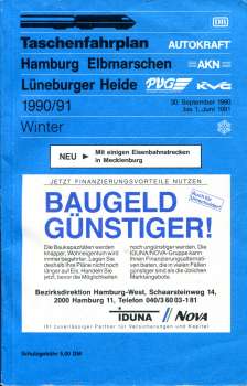 Taschenfahrplan Hamburg Elbmarschen Lüneburger Heide 1990 / 1991