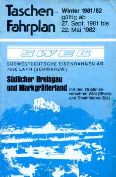 SWEG Taschenfahrplan Südlicher Breisgau und Markgräflerland 1981 / 1982