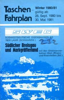 SWEG Taschenfahrplan Südlicher Breisgau und Markgräflerland 1980 / 1981