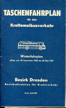 Taschenfahrplan für den Kraftomnibusverkehr Bezirk Karl-Marx-Stadt 1958 / 1959