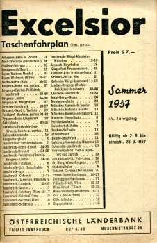 Excelsior Taschenfahrplan Raum Innsbruck und Umgebung 1957