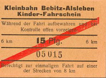 Fahrschein Kleinbahn Bebitz - Alsleben