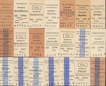 21 Fahrkarten Neukalen auf der Strecke Malchin Dargun